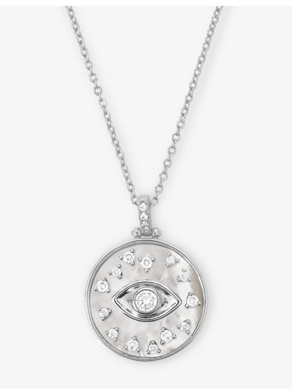 Melinda Maria Silver Evil Eye Disc Medallion Necklace NEW